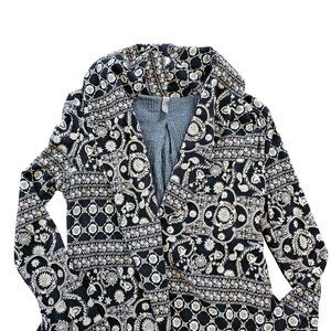 Free People Women's Blazer Jacket Flare Cardigan Black and White Floral size S